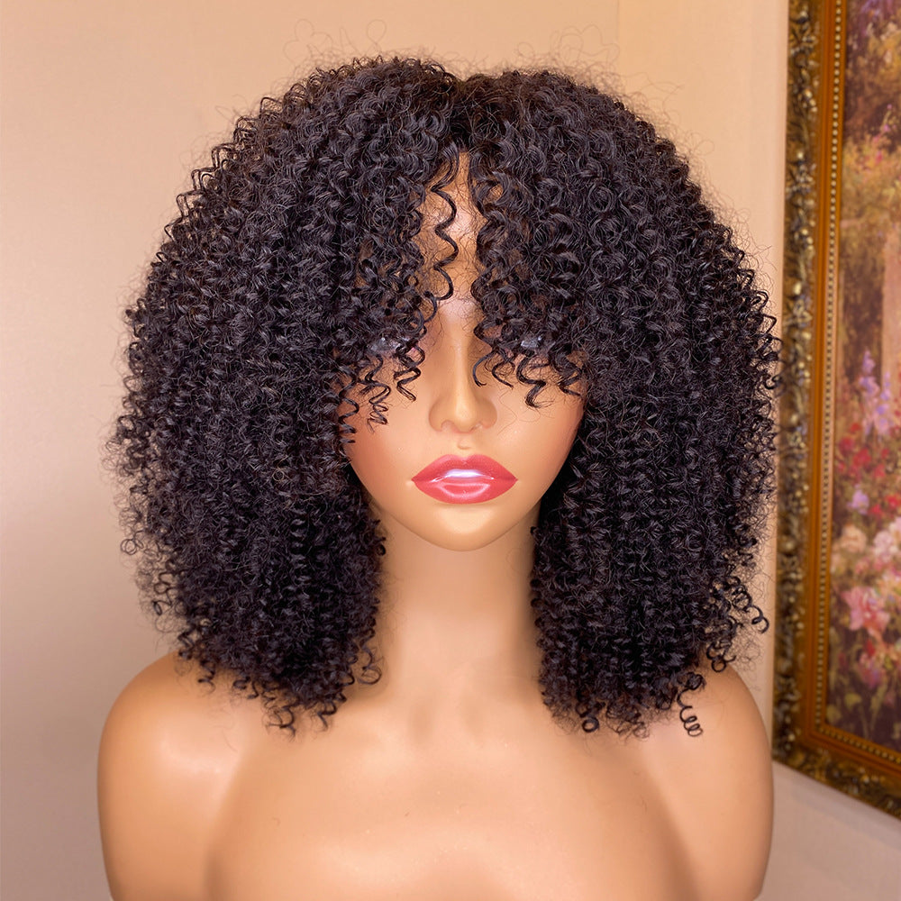Kinky Curly Human Hair Wigs with Bangs